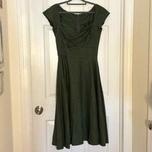 Stop Staring! Alicia Estrada Madstyle Swing Dress in Olive Green Houndstooth
